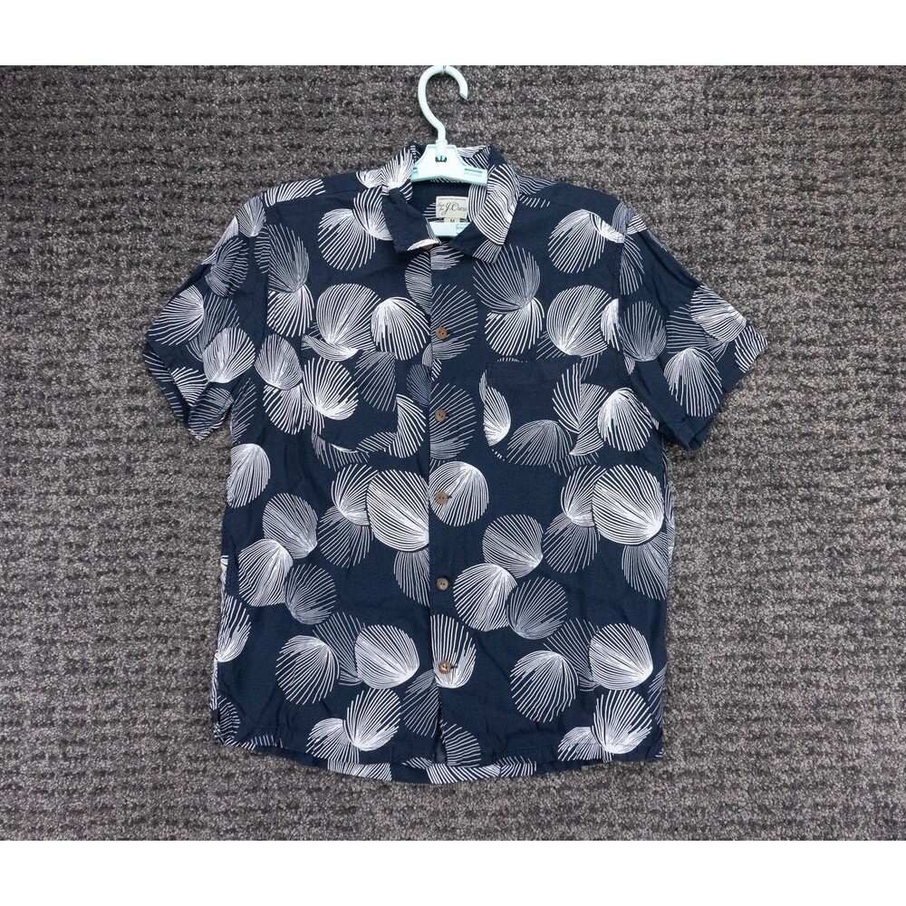 J Crew Shirt Mens Medium Blue All Over Print Short Sleeve 100% Viscose Preppy